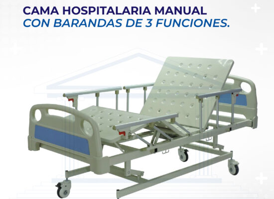 CAMA HOSPITALARIA MANUAL EN ABS CON BARANDA 3 FUNCIONES