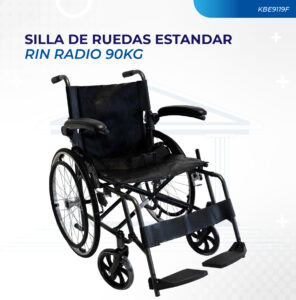 SILLA DE RUEDAS ESTANDAR LLANTA MACIZA RIN RADIO APOYABRAZOS ABATIBLES CAP MAX 90 KG