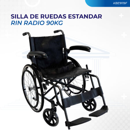 SILLA DE RUEDAS ESTANDAR LLANTA MACIZA RIN RADIO APOYABRAZOS ABATIBLES CAP MAX 90 KG